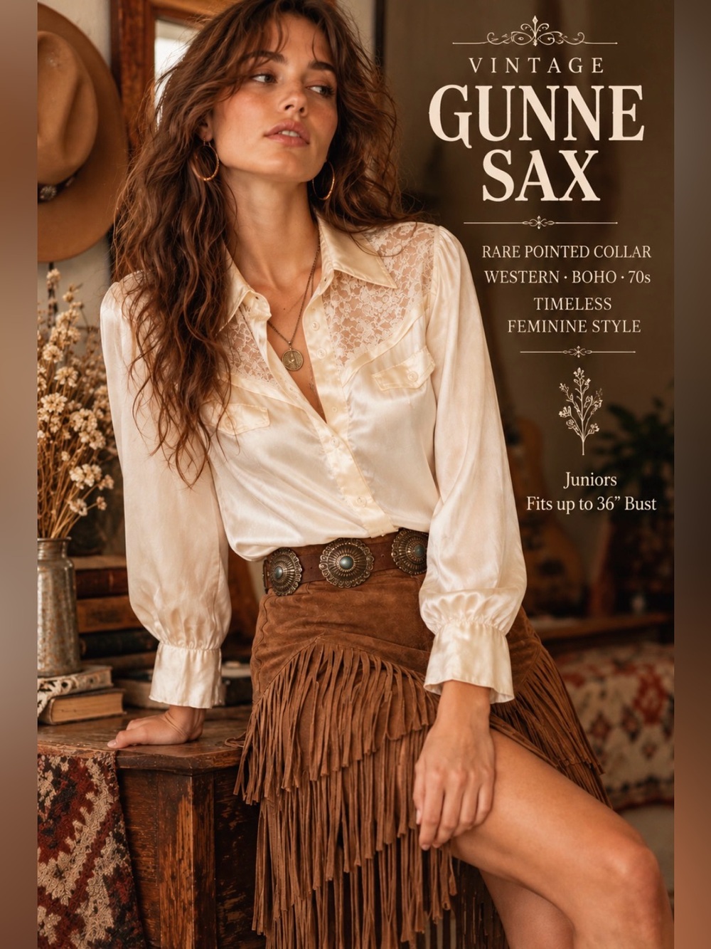 Gunne Sax - vintage 70’s- western style cream/light peach - Button-Down Blouse
